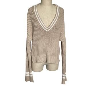 Abercrombie & Fitch Tan Cable Knit V Neck Sweater Tennis Preppy XS